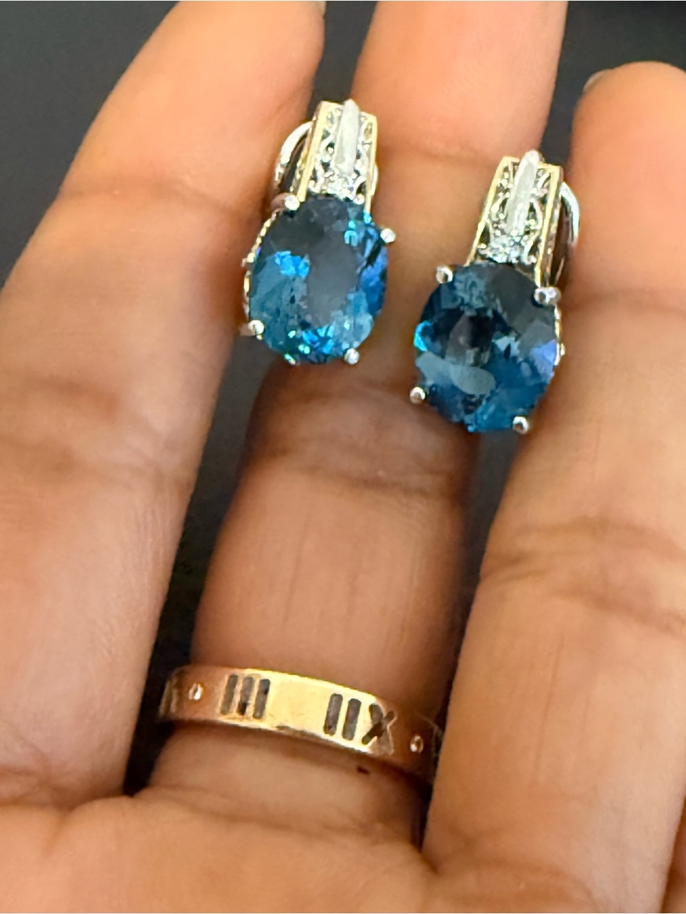 Genuine London Blue Topaz Sterling Silver 925 Two-Tone Leverback Earrings - Picture 6 of 11
